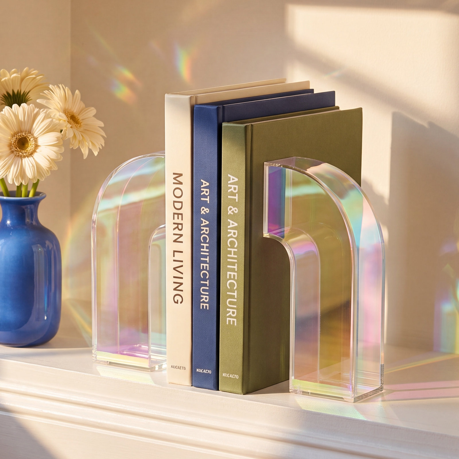 Sandrine Glass Arched Bookends, 6.2" H x 2.75" W x 1.9" D