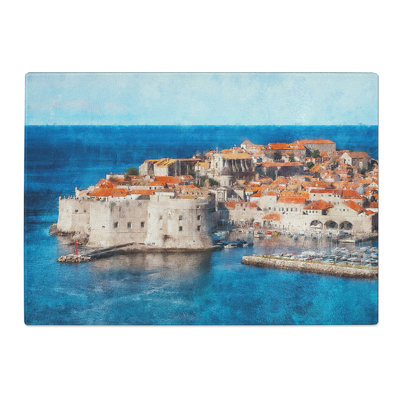 Tempered Glass Ancient City Walls of Dubrovnik in Croatia Painting Chopping Board