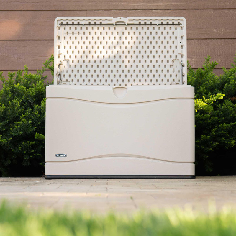 Lifetime Water Resistant Plastic Lockable Deck Box, Desert Sand, 80 Gallon