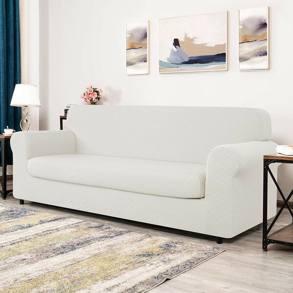 Box Cushion Loveseat Slipcover Winston Porter Fabric: Sand Polyester Blend