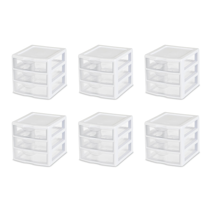White Clearview Plastic 3 Drawer Desktop Storage Unit, 6 Pack