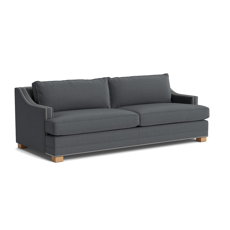 Canapé Keaton Slope avec clous 94, Nickel brossé, Lin performance - gris anthracite, Naturel