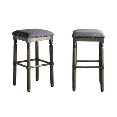Grey Wood Bar Stools, Of 2 - Rustic Chic, Foam-padded Seating, 16"w X 16"d 28.48"h Chic For Dining Room Decor, Washed Gray Finish, Fill Material, Soli