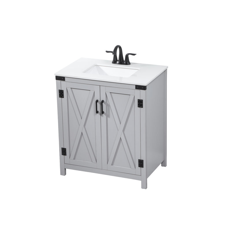 Gray Oak Freestanding Single Bathroom Vanity with Ceramic Sink