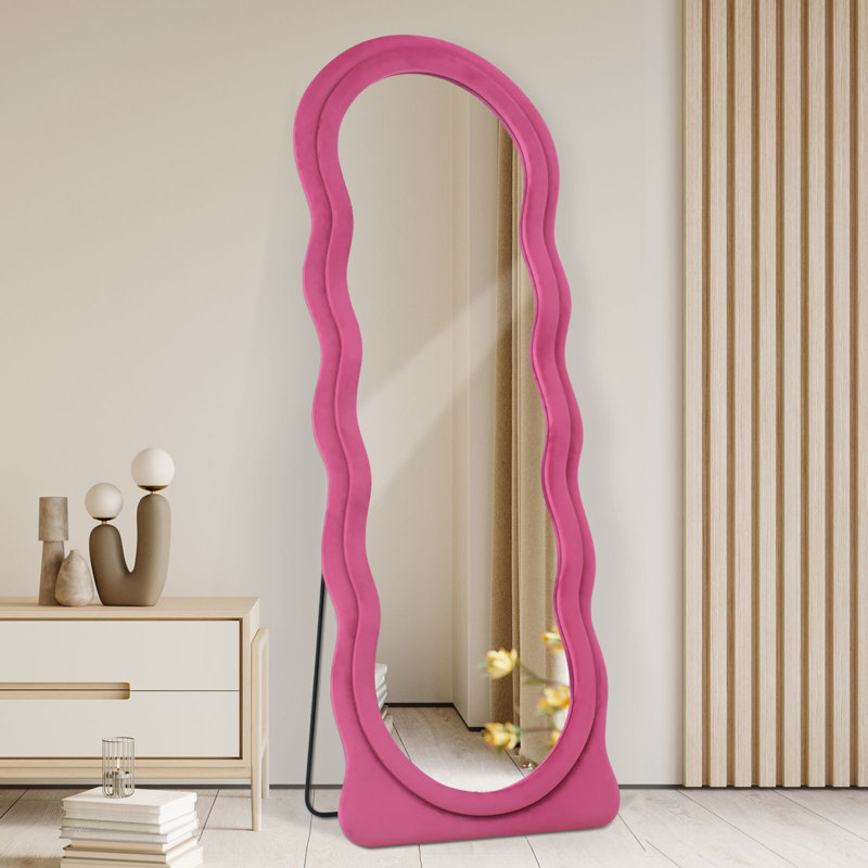 Irregular Wavy Full Length Mirror, Hot Pink