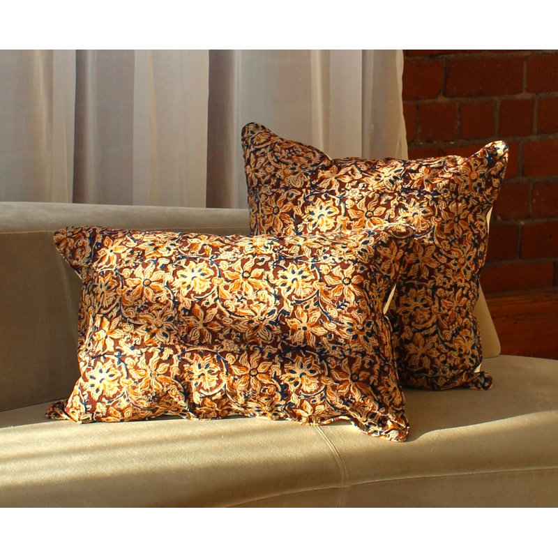 Housse de coussin lombaire en coton uni, Floral brun