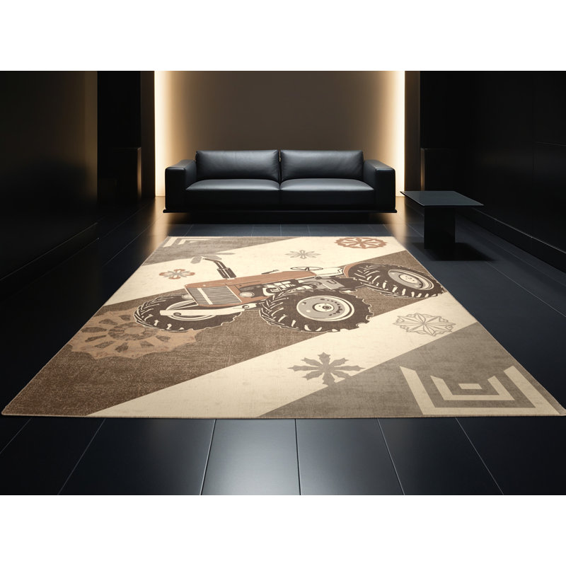 Tapis beige rustique lavable à la machine Kendari, 2x4