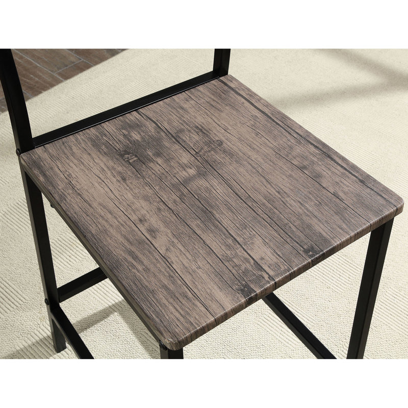 Table carrée 5 pièces à hauteur de comptoir avec 4 chaises hautes en métal à dossier en lattes brun antique et noir, esthétique industrielle moderne pour un look de pièce