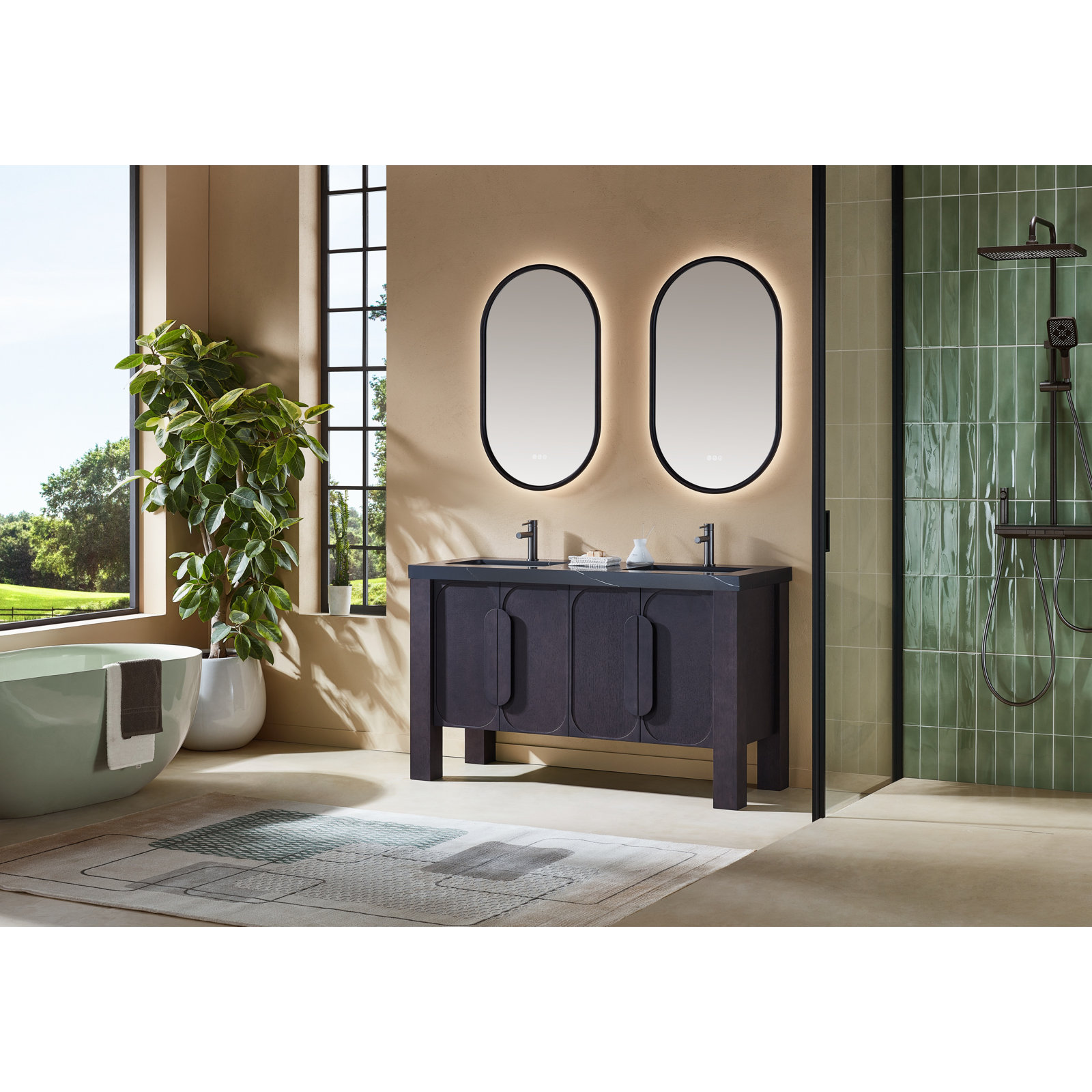 Munich 60" Double Vanity, Black, Espresso Oak