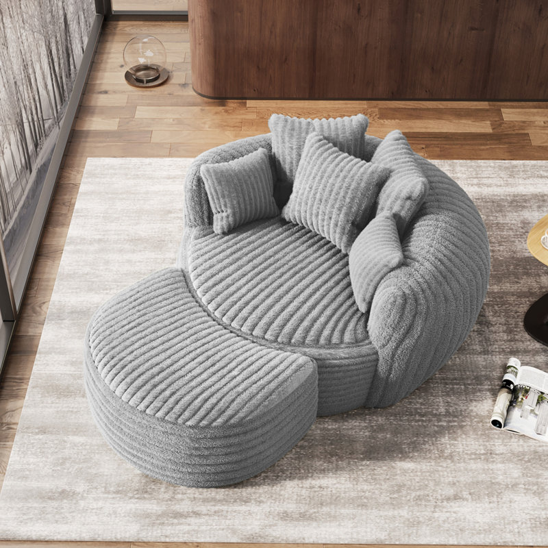 Oversized Faux Fur Round Barrel Accent Chair Pillow Back Large Sofa Chair, No Assembly Required, Light Gray