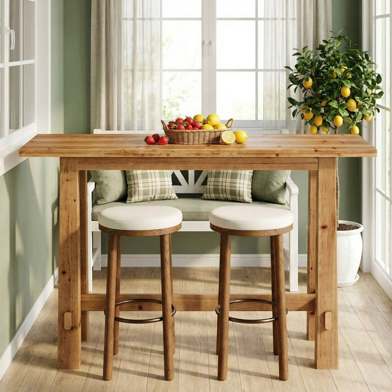 Table de bar à hauteur de comptoir de 63 po en bois massif avec pieds robustes, grande table de salle à manger pour bar de cuisine et de maison (sans tabouret)