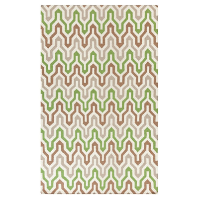 Tapis vert en laine fabriqué à la main à motif géométrique Irizarry