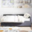 Lit simple avec revêtement en velours gris et espaces de rangement supplémentaires organisés-121098424