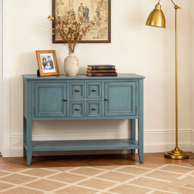 Storage Vintage Console Table with Four Small Drawers and Bottom Shelf