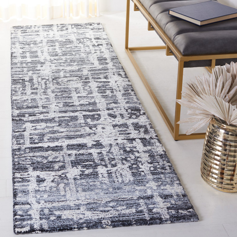 Tapis gris / ivoire touffeté à la main Brodney, Tapis de couloir 2 pi 3 po x 8 pi