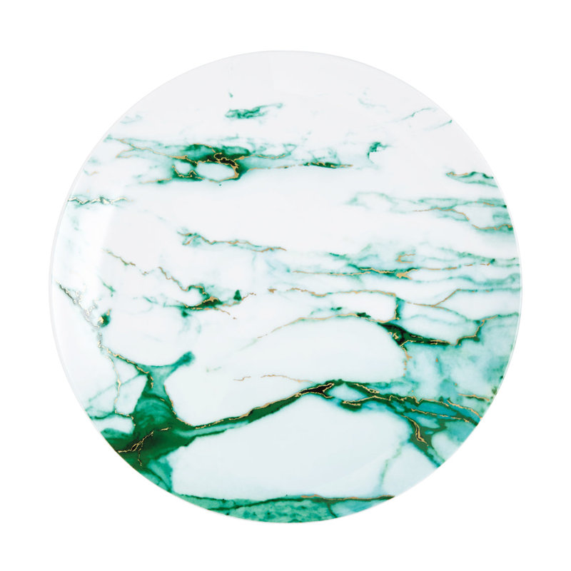 Assiette plate en porcelaine tendre 10,5 po Marble Verde