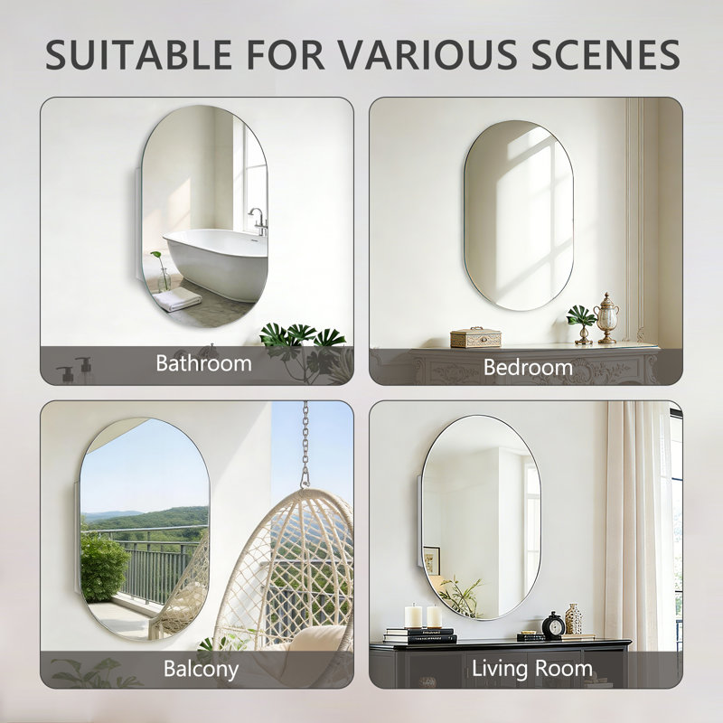 20 x 30 Inches Oval Bathroom Medicine Cabinet with Frameless Mirror, Surface or Recessed Mount Bathroom Cabinets