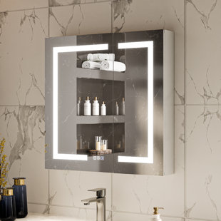 LED Lighting Medicine Cabinet With 3 Adjustable Shelves Recessed Or Surface Mount