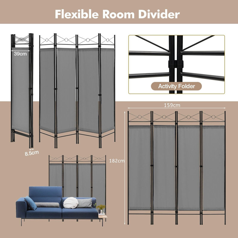 157.5cm W x 181.5cm H 4 - Panel Folding Room Divider