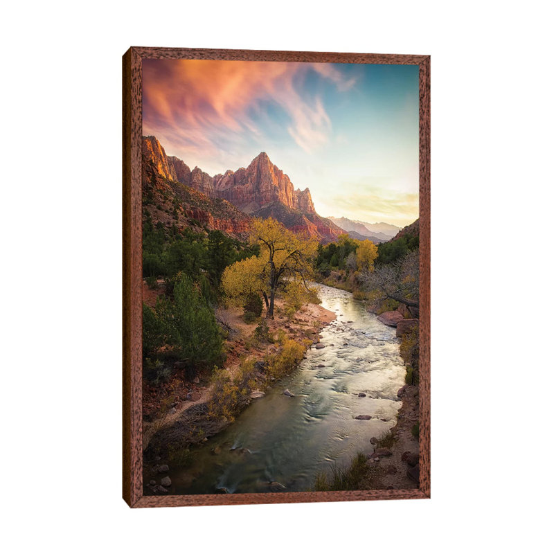 Zion National Park by Michael Zheng - Print on Canvas, Classic Brown Wood Framed, 101.6 cm H x 66.04 cm W