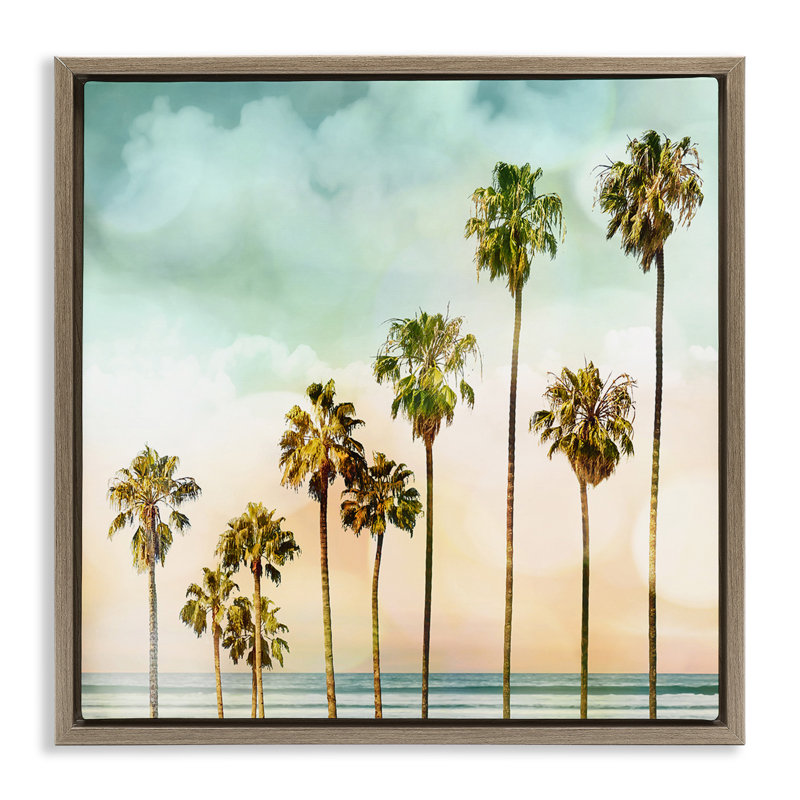"Tropical Beach Palm Trees Grain", art mural sur toile flottante par Devon Davis, Cadre flottant orme Montalcino