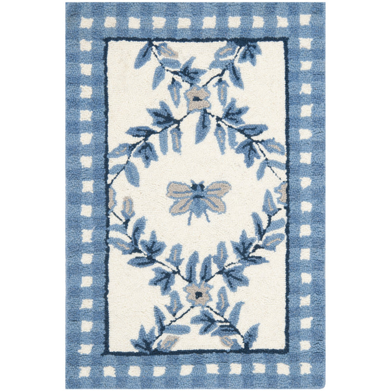 Kinchen Hand Hooked Wool Floral Rug, Rectangle 2' x 3'
