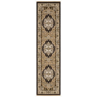 Tenneille Vintage Center Medallion Tan/ Black Wool Blend Area Rug
