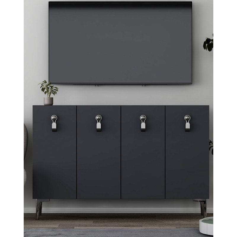 Console moderne, anthracite et argent, 47,2 po x 29,5 po x 11,6 po | 100% panneau de particules enduit de mélamine, épaisseur: 0,7 pouce | Comprend plusieurs tablettes et une conception murale, parfaite pour la décoration industrielle