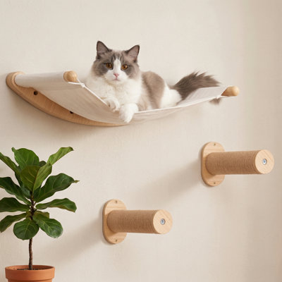Wall-Mounted Cat Shelves Hammock Set with Steps for Large Cats, Indoor Climbing & Lounging Furniture