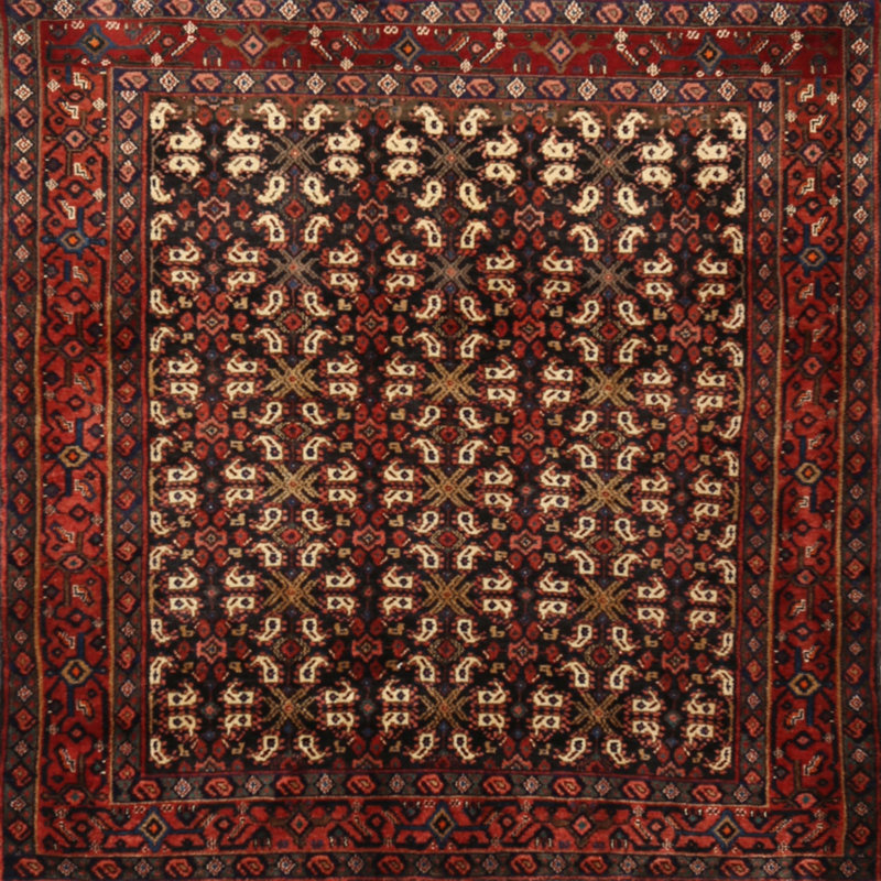 Tapis oriental rouge / ivoire, Carré 6 pi