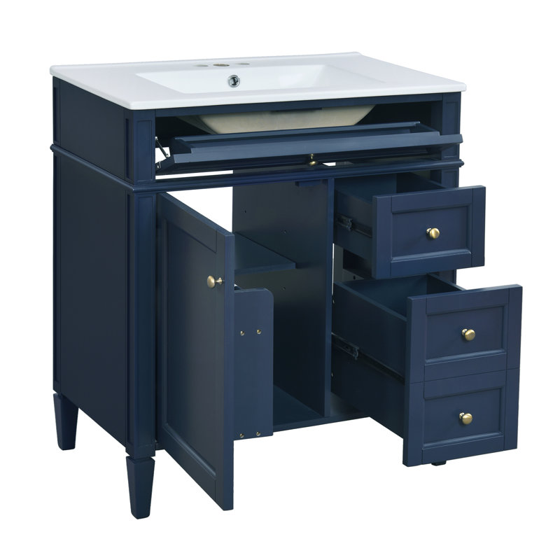 Meuble-lavabo de 30 po avec lavabo supérieur, Bleu