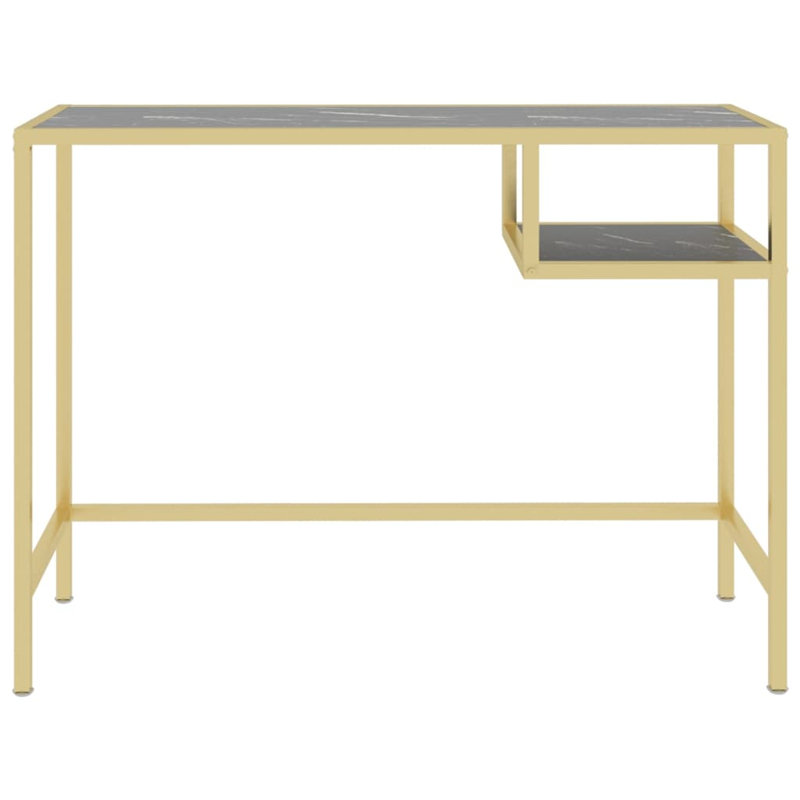 Milliron Glass Top Metal Base Writing Desk, Gold, Black