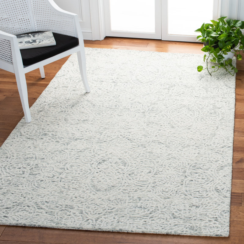 Tapis de couleur unie en coton et en laine touffeté à la main Kahoka, Rectangulaire 3 pi x 5 pi