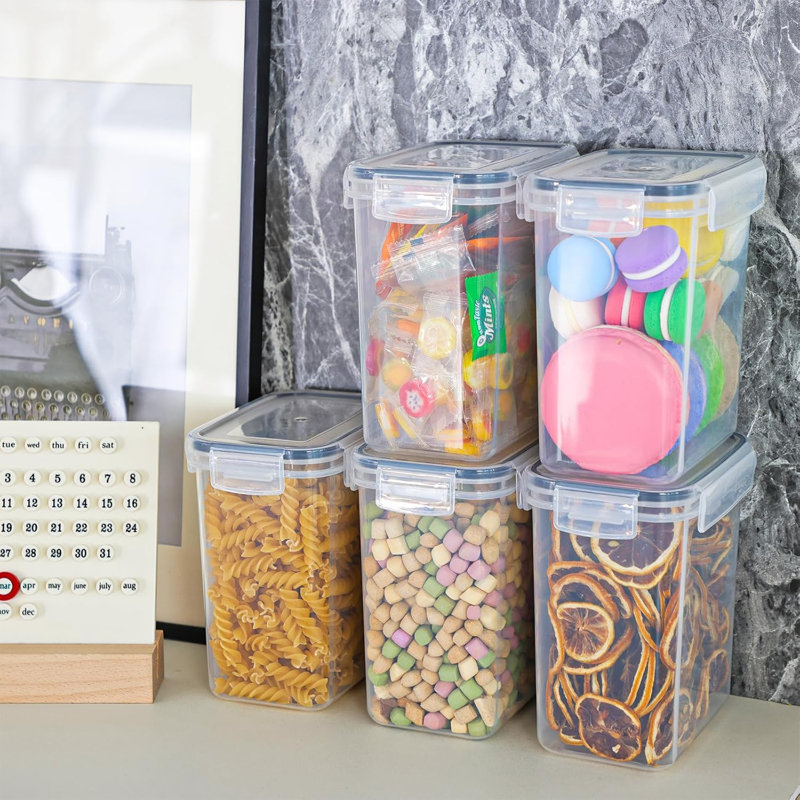 5 Pack 1.6L Airtight Food Storage Containers, 1.5Qt Plastic Storage Boxes For Organiziting Kitchen With Labels And Measuring Bottles, For Cereals, Beans,Sugar, Flour