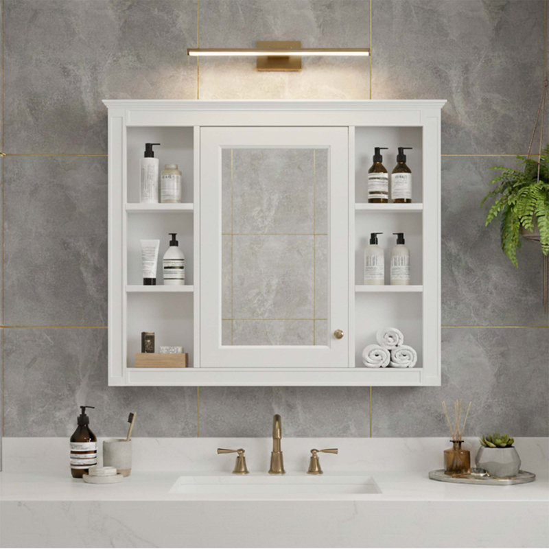 Armoire murale contemporaine pour salle de bain avec miroir, armoire de rangement murale élégante pour les essentiels du quotidien