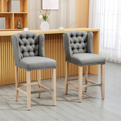 Set of 2 Modern Counter Height Bar Stools with Solid Wood Legs & Footrest – Breathable Linen Fabric, 264 lbs Capacity