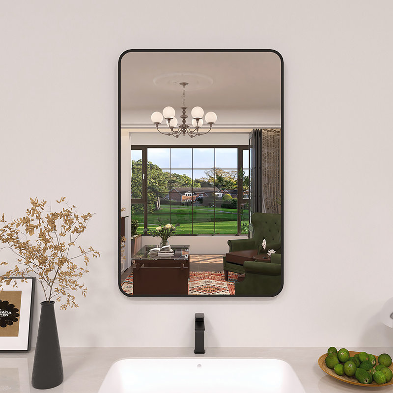 Miroir de salle de bain mural Lucha, Noir mat, 24 po x 36 po