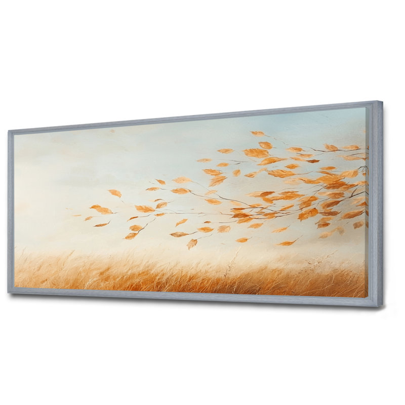 Jaanar Meadow Windy Prairie Leaves V - prairie, art mural grand, H 28 po x l 60 po, Impression encadrée flottante