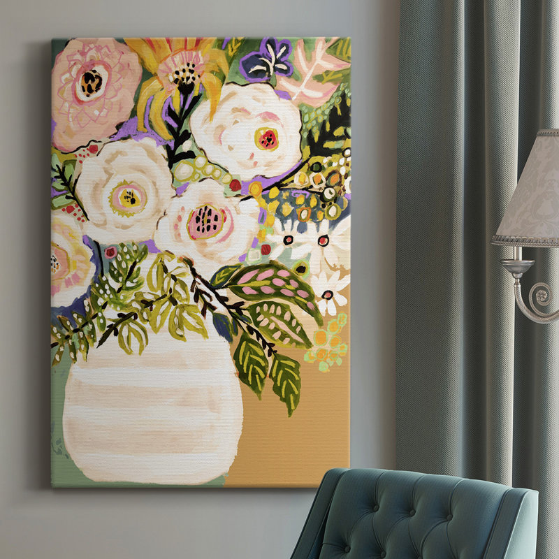 Fleurs d'été dans un vase II - peinture sur toile tendue, H 27 po x l 16 po x P 1 po