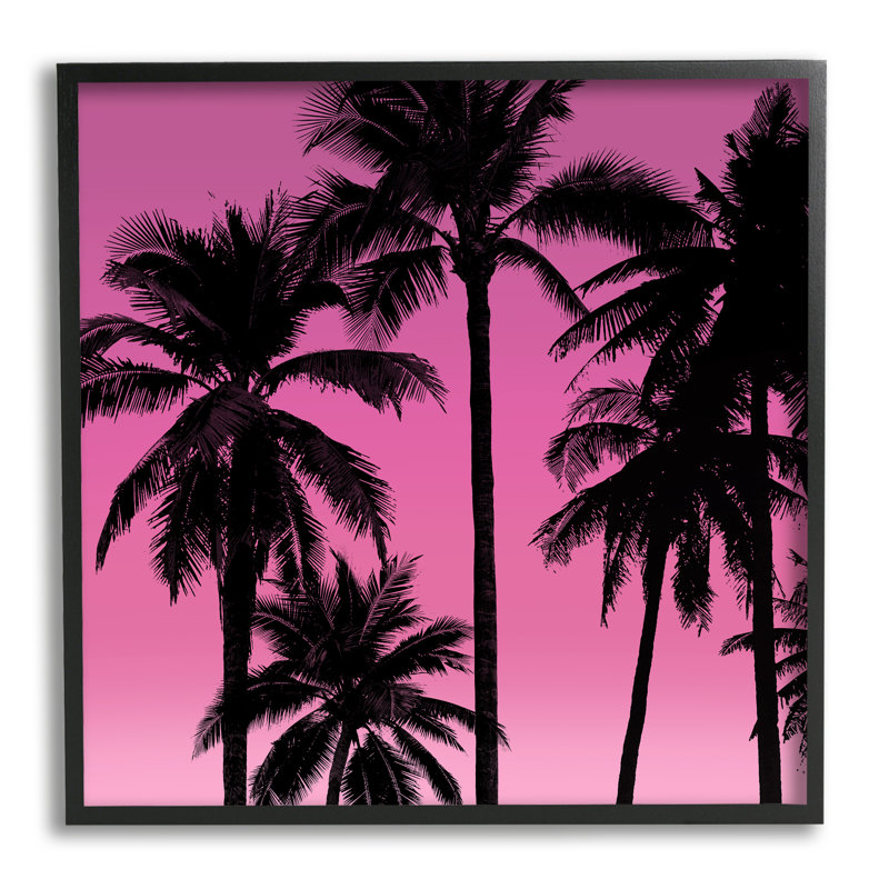 Ba-038, impression encadrée de palmiers et de ciel rose sur toile par Mia Jensen, Giclée encadrée noir minuit