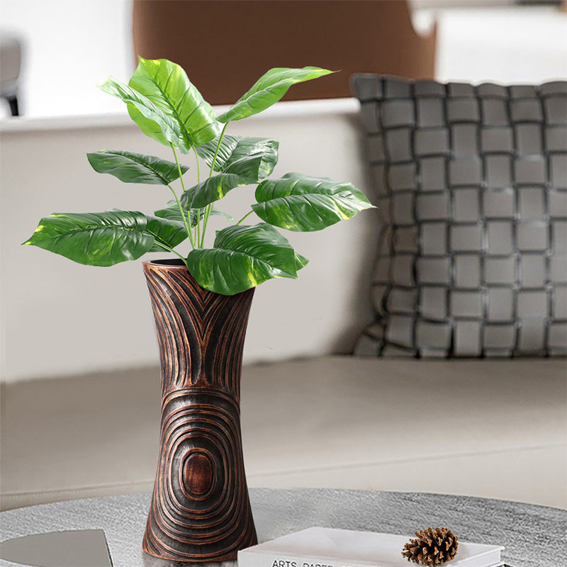 Brown Resin Vase, 12.2 Inch Home Decor Vase for Farmhouse Dining Table, Living Room & Mantel, Elegant Tabletop and Bookshelf Decor