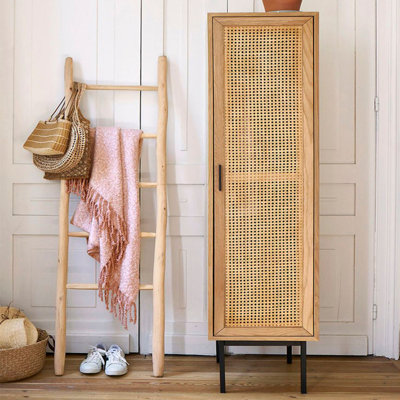Simple Rattan Wood Storage Cabinet Armoire
