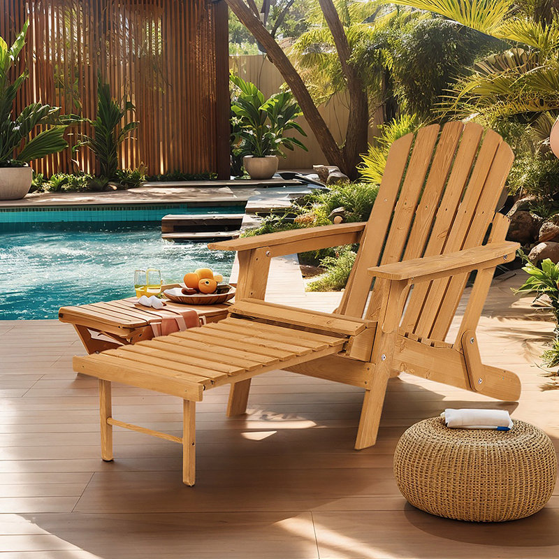 Chaise Adirondack pliante en bois massif DriftCove avec repose-pieds rétractable