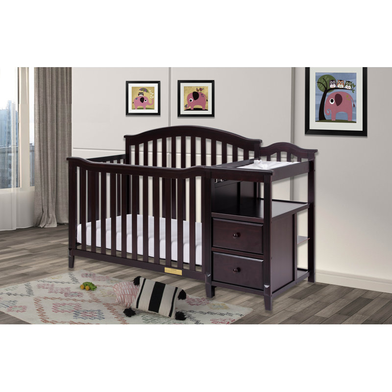 Espresso Pine Wood 4-in-1 Convertible Crib with Changer