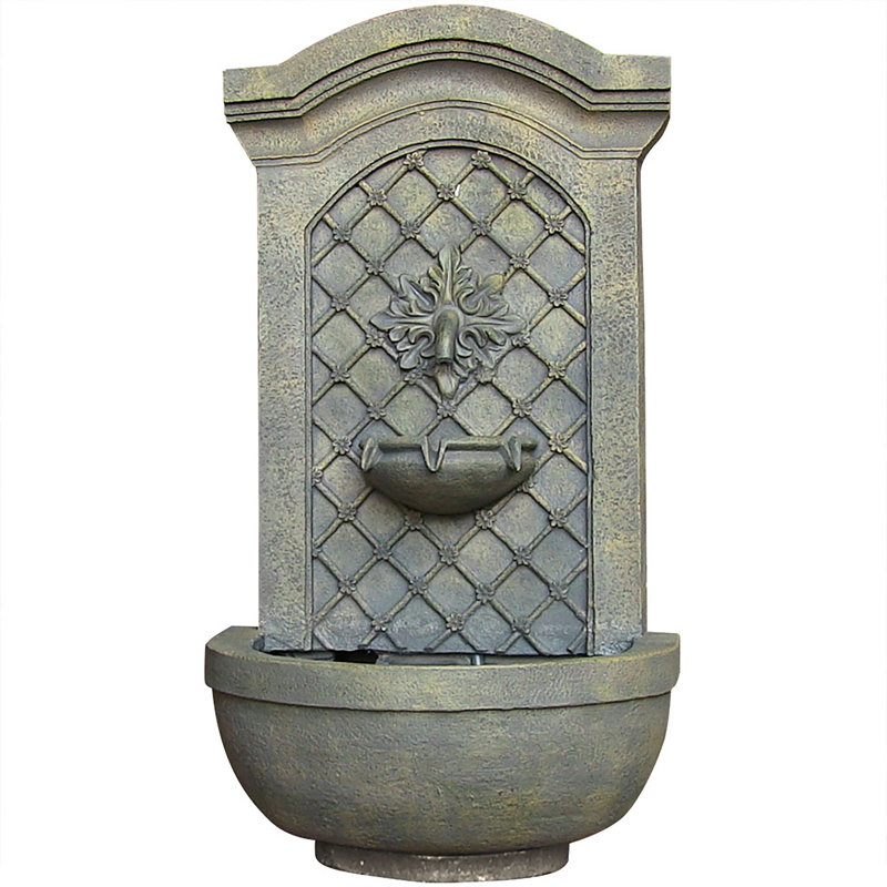 Leyland Rosette Leaf Polystone Outdoor Wall Fountain - French Limestone, Light Gray