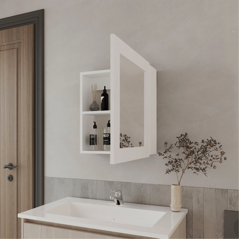 Pharmacie Payson en mélamine avec miroir inclus, Blanc