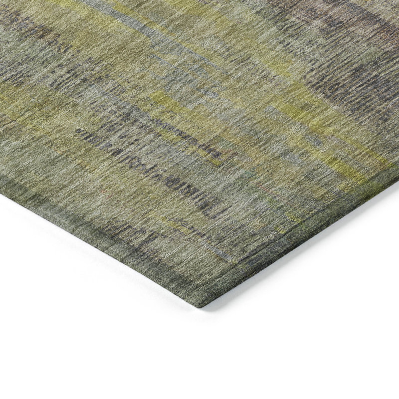 Orange and Green Abstract Synthetic Washable Rug 3' x 5'