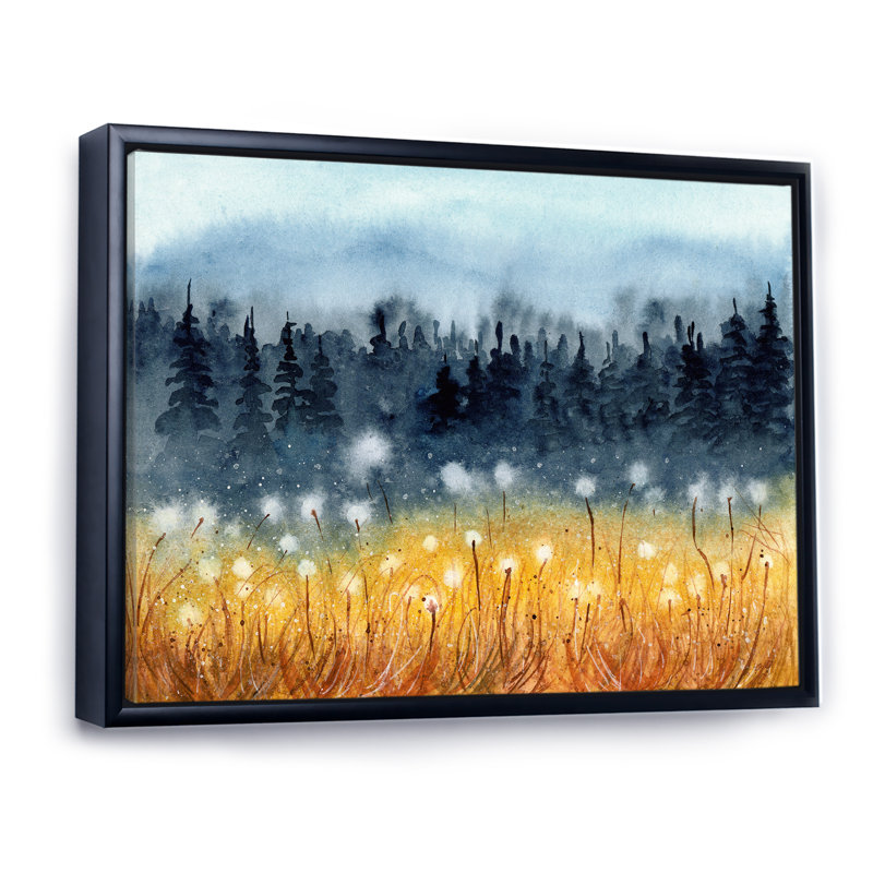Paysage avec un champ de blé jaune - reproduction sur toile, H 30 po x l 40 po, Cadre flottant noir