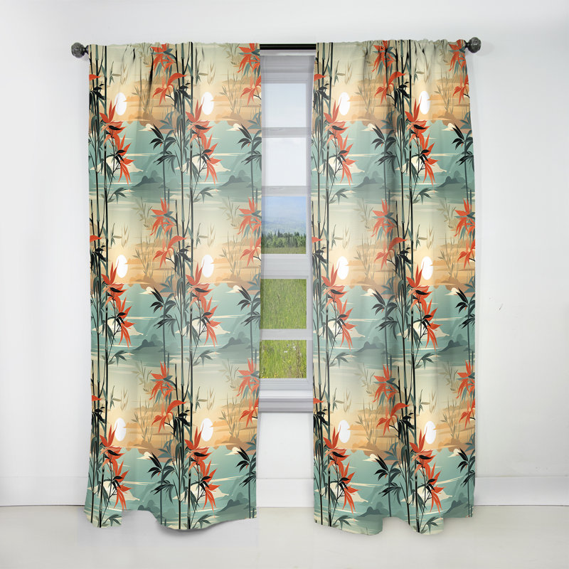 Mirage de bambou vert et orange motif tropical I - Rideau floral - Velours obscurcissant - 1 panneau, L 52 po x L 120 po