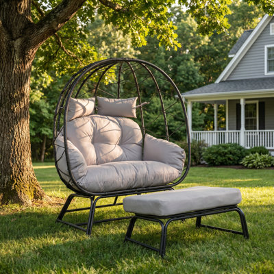 Fauteuil en osier pour 2 personnes avec repose-pieds et coussins amovibles